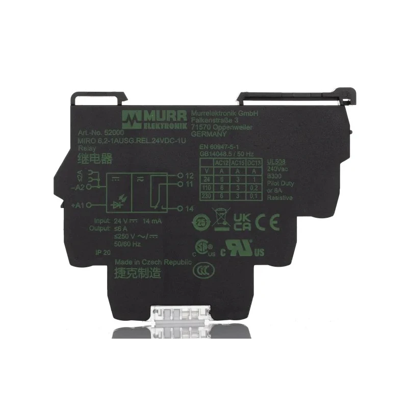 Murrelektronik Limited Interface Relay Module, DIN Rail Mount, 24V DC Coil, SPDT Contact, 6A Current, 14mA Coil Current 52000