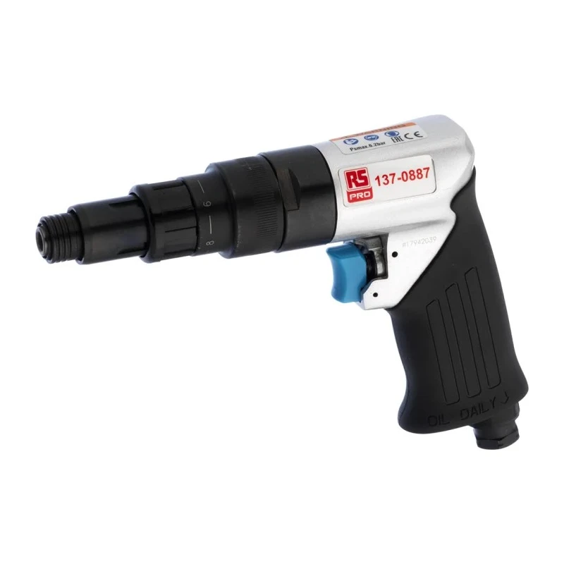 RS PRO Pistol Grip Air Screwdriver, 1/4 in Air Inlet BSP, 140 L/min Air Consumption, 1800 rpm Speed 137-0887