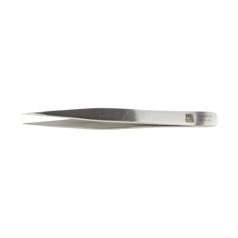 RS PRO Stainless Steel Flat Tweezer 120mm Anti-Acid Anti-Magnetic 136-9836
