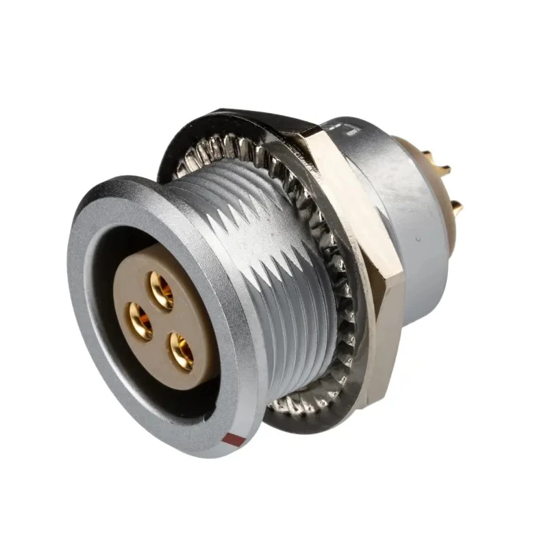 LEMO Circular Connector 3 Contacts Panel Mount 22 mm Socket Female IP50 Brass Gold Plated EGG.3B.303.CLL