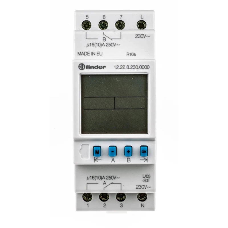 Finder Digital 12 DIN Rail Time Switch, 2-Channel, 230V AC, DPDT Contact Configuration 12.22.8.230.0000