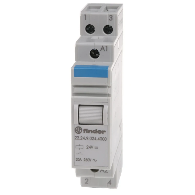 Finder DIN Rail Power Relay 24V DC Coil Voltage 20A Switching Current 2 NC Contacts Silver Alloy 22.24.9.024.4000