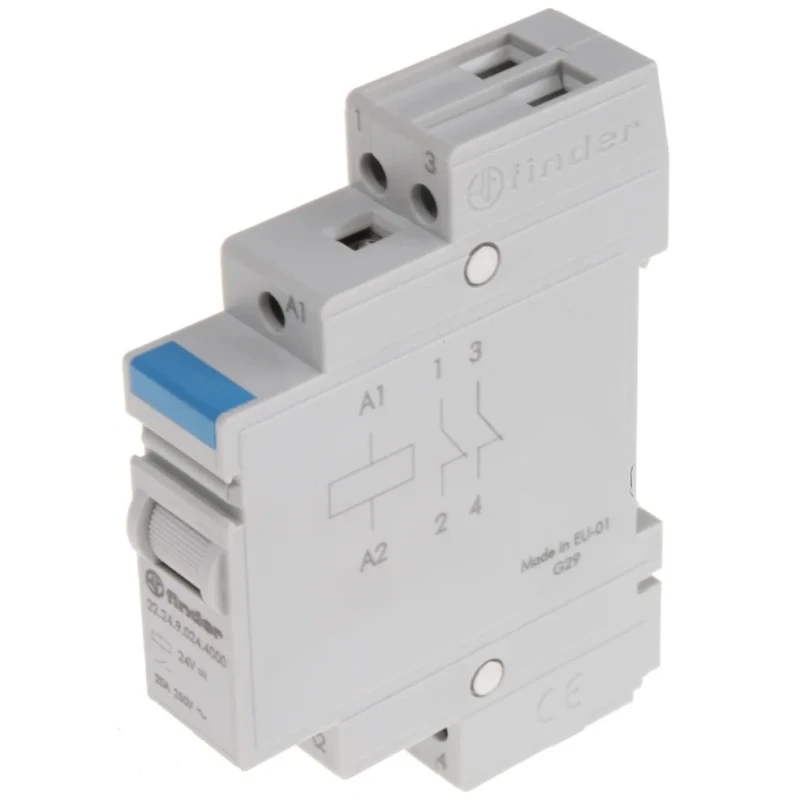Finder DIN Rail Power Relay 24V DC Coil Voltage 20A Switching Current 2 NC Contacts Silver Alloy 22.24.9.024.4000