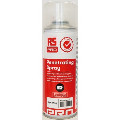 RS PRO 400 ml Penetrating Spray Degreasing Lubricant Aerosol for Food and Industrial Applications 137-2036