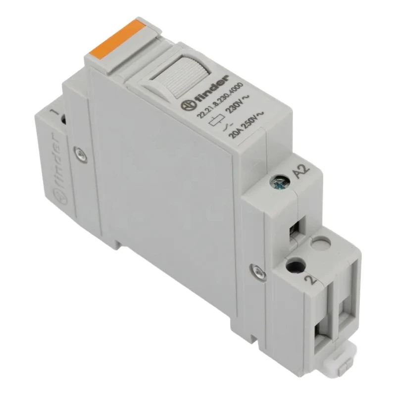 Finder DIN Rail Power Relay 230V AC Coil Voltage 20A Switching Current SPST Silver Alloy Contacts 22.21.8.230.4000