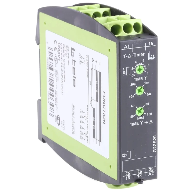 Tele G2ZS20 Series DIN Rail Timer Relay 2-Contact DPDT Switch 24V AC, 240V AC, 250V DC, 0.04s to 3 min, 1-Function G2ZS20