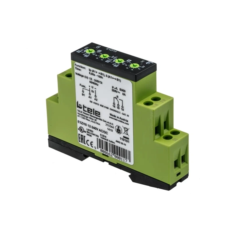 Tele Multi-function DIN Rail Timer Relay 1-Contact 12-240V AC/DC 0.05 s to 100 h E1ZI10