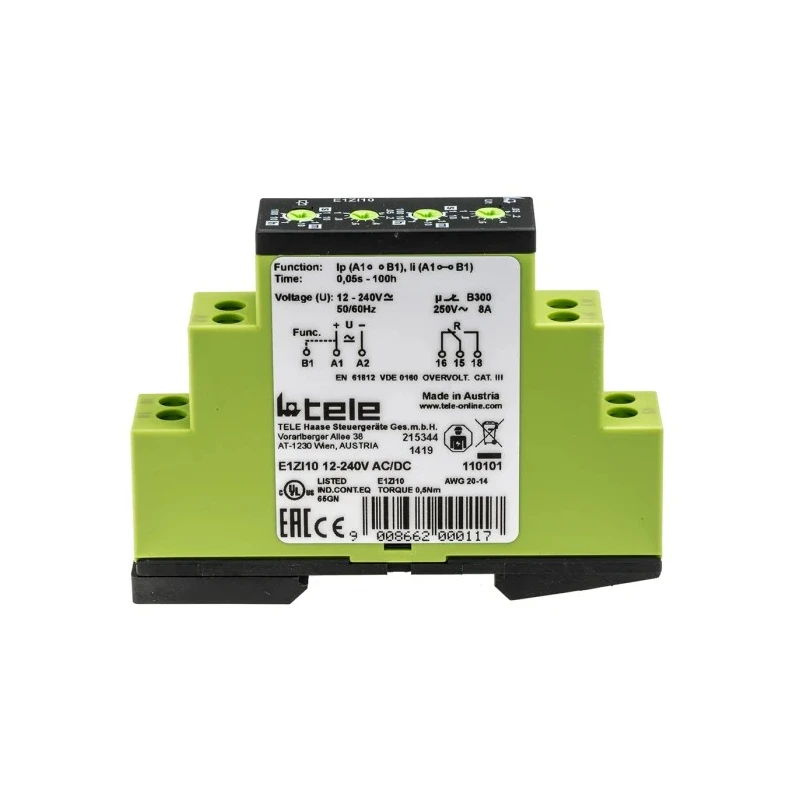 Tele Multi-function DIN Rail Timer Relay 1-Contact 12-240V AC/DC 0.05 s to 100 h E1ZI10