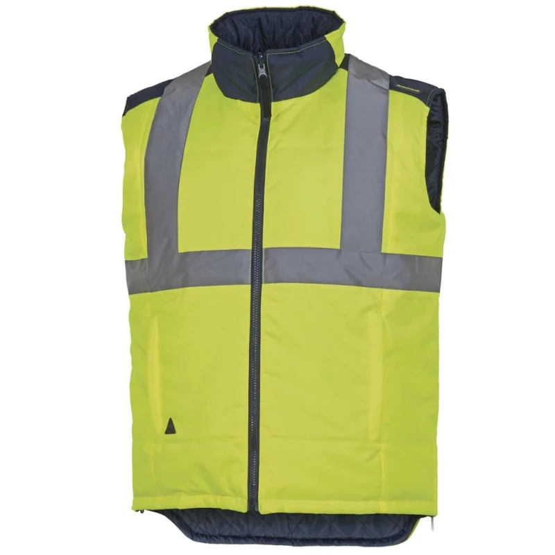 Delta Plus Hi Vis Vest Fluorescent Yellow Navy Blue Polyester Zipper Closure Unisex Medium FIDJIHVJMTM