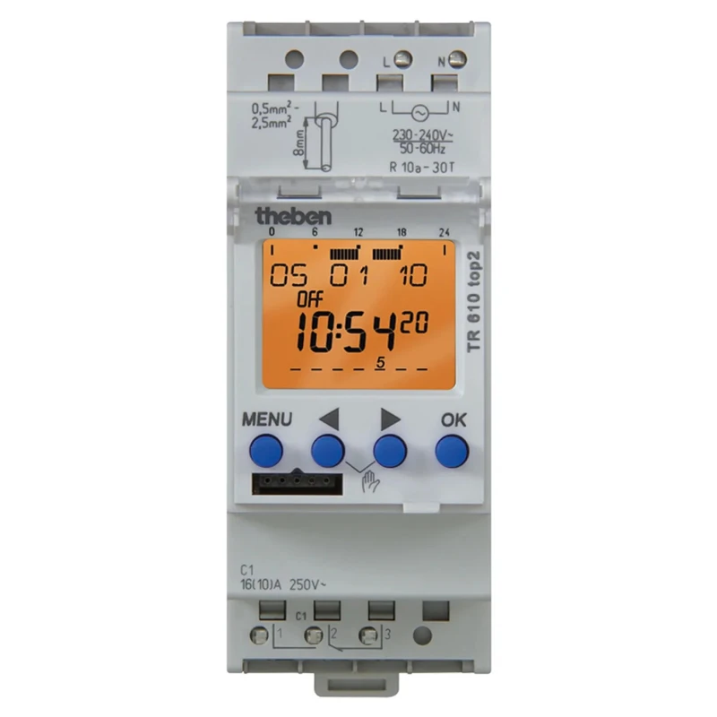 Theben Digital DIN Rail Time Switch 24V Single Channel SPDT Astronomical Weekly Program TR610
