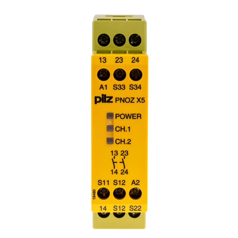 Pilz PNOZ X5 24V AC/DC Safety Relay with 2 Safety Contacts and 1 Auxiliary Contact 774325