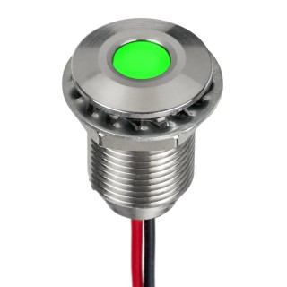 RS PRO Green Panel Mount Indicator, 21.6V dc, 26.4V dc, 20mA, Lead Wire Termination, IP67, Flush Bezel 139-3370
