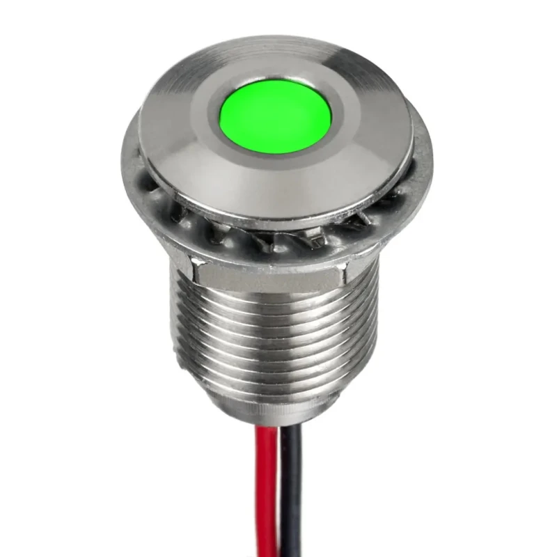 RS PRO Green Panel Mount Indicator, 21.6V dc, 26.4V dc, 20mA, Lead Wire Termination, IP67, Flush Bezel 139-3370