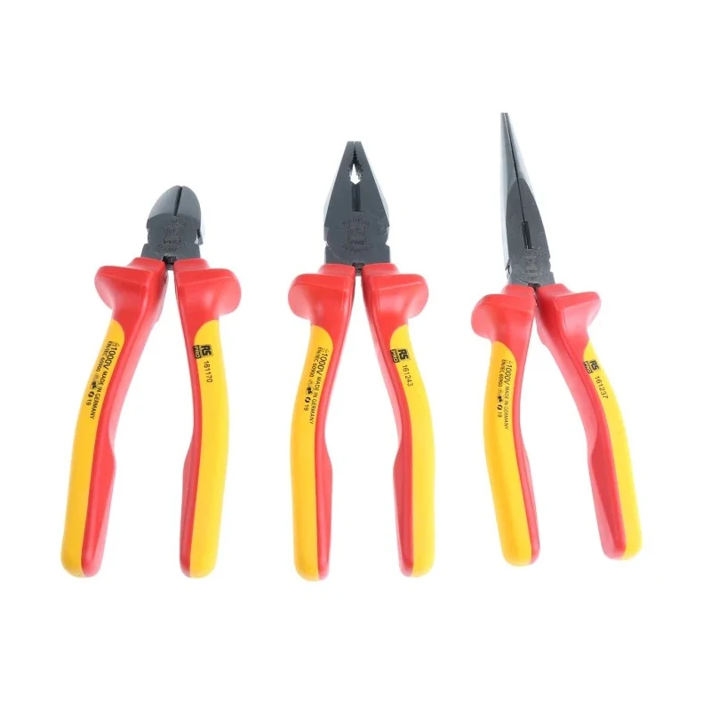 RS PRO 3-Piece Steel VDE Plier Set Combination Pliers, Cutters, Long Nose Pliers 161-158