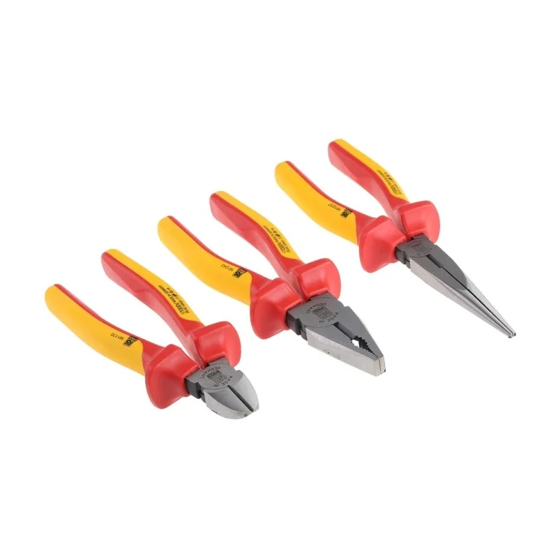 RS PRO 3-Piece Steel VDE Plier Set Combination Pliers, Cutters, Long Nose Pliers 161-158