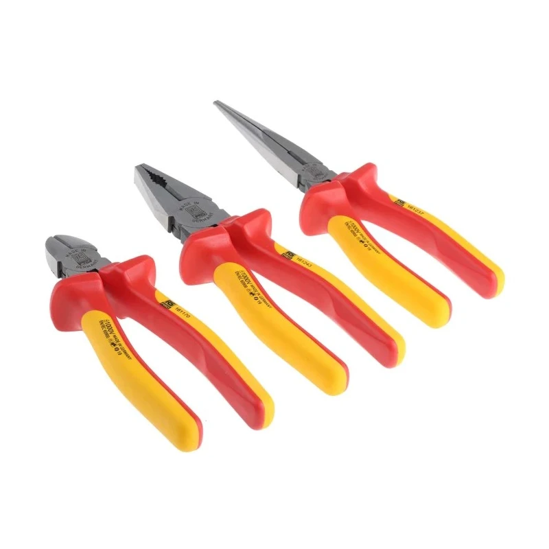 RS PRO 3-Piece Steel VDE Plier Set Combination Pliers, Cutters, Long Nose Pliers 161-158