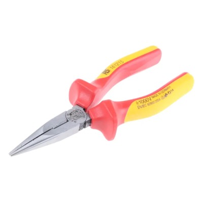 RS PRO Insulated 1-Piece Long Nose Plier Smooth 160mm Comfort Grip Chrome Steel VDE/1000V Approved 161-215