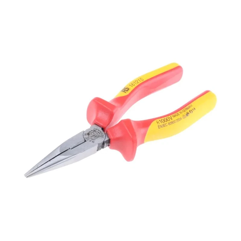 RS PRO Insulated 1-Piece Long Nose Plier Smooth 160mm Comfort Grip Chrome Steel VDE/1000V Approved 161-215