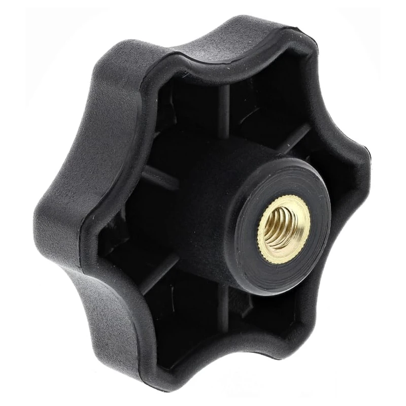 RS PRO Black Thermoplastic Multiple Lobes Clamping Knob Threaded Through Hole 50 mm Diameter Model 161-228