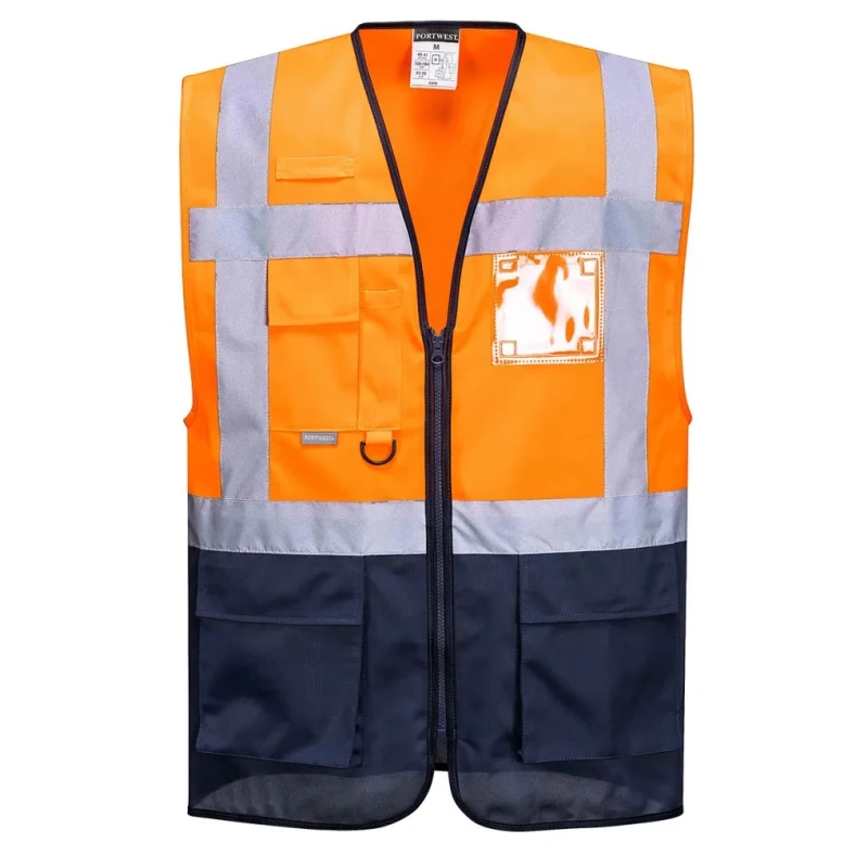 Portwest Orange Zipper Hi Vis Vest Polyester Unisex Medium Size with 2 Reflective Bands 141-8178