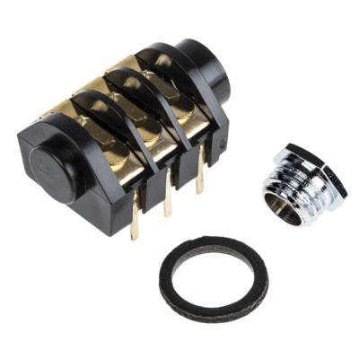RS PRO 6.35 mm Panel Mount Female Stereo Jack Connector 3 Way Gold Plated Contact Silver Alloy 5A Solder Termination 143-8935