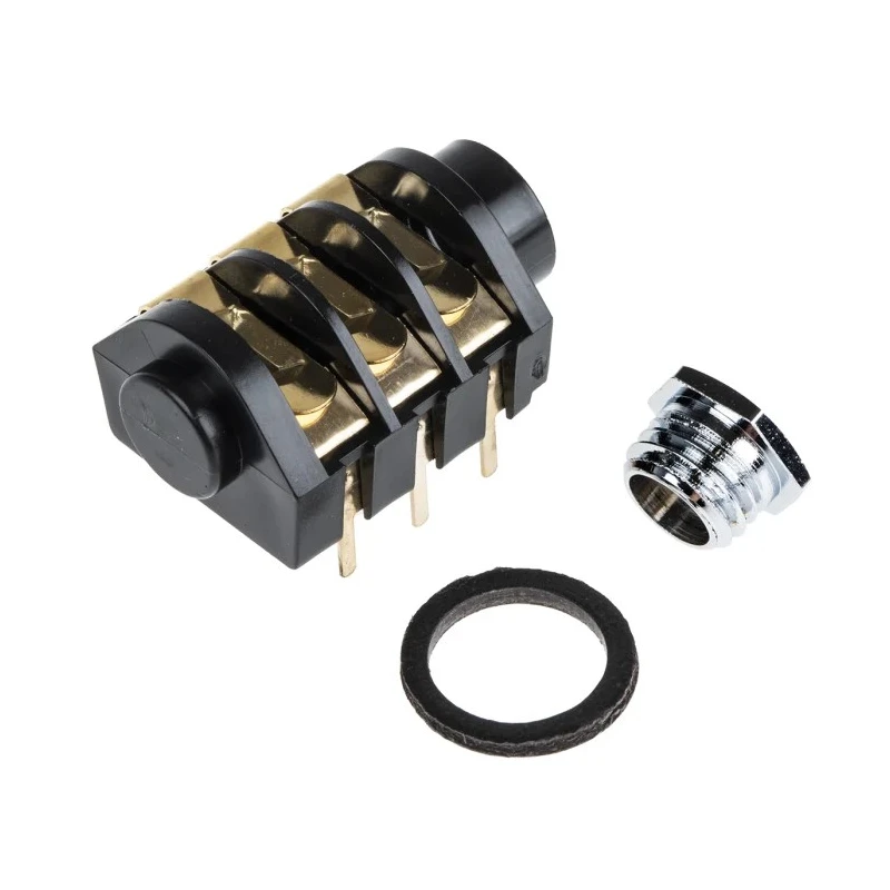 RS PRO 6.35 mm Panel Mount Female Stereo Jack Connector 3 Way Gold Plated Contact Silver Alloy 5A Solder Termination 143-8935