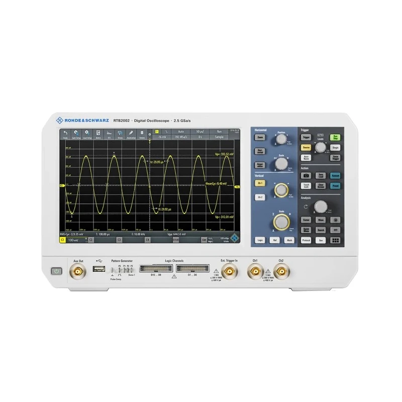 Rohde & Schwarz 200 MHz Bench Oscilloscope 2-Channel, 10.1 inch High Resolution Capacitive Touchscreen, 10-bit ADC RTB2000