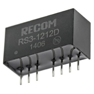 Recom DC/DC Converter, 12V and -12 V Output, 18V DC Input, 9V Input, 3W Maximum Output Power, Through Hole SIP-8 RS3-1212D