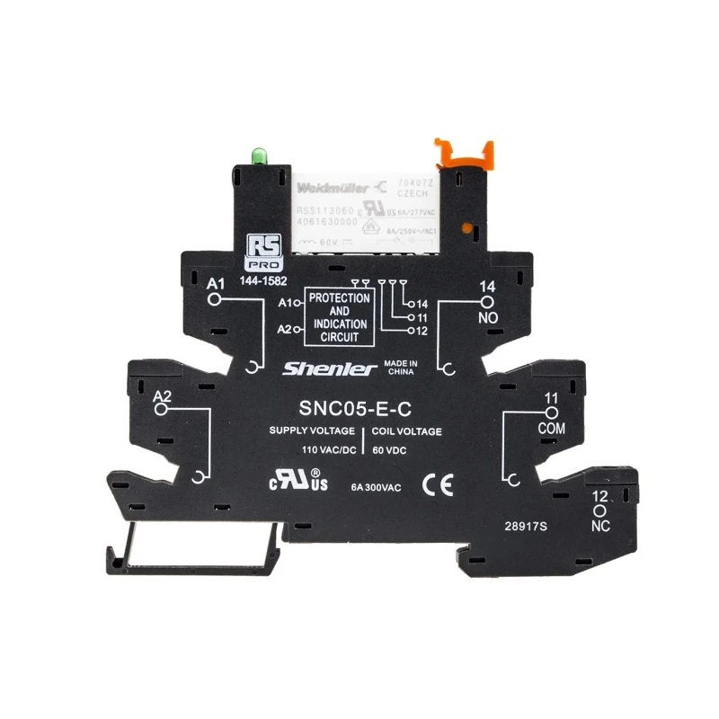 RS PRO Interface Relay DIN Rail Mount 110V AC Coil SPDT Contact Configuration 8A 5mm Width 96mm Length 78.8mm Height 144-1582