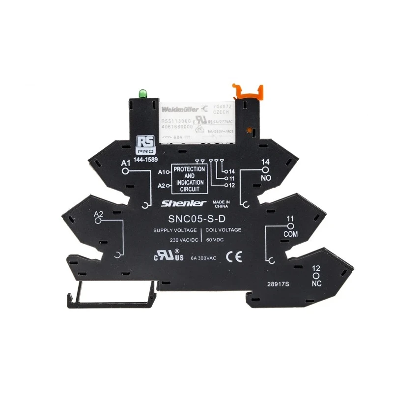 RS PRO Electromechanical DIN Rail Mount Interface Relay 230 V AC 6 A, 8 A SPDT 144-1589
