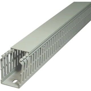 SES Sterling Slotted Grey Cable Trunking Polyvinyl Chloride x D60mm x L2m Adhesive Fastening Self-Extinguishing W80mm