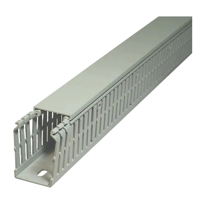 SES Sterling Slotted Grey Cable Trunking Polyvinyl Chloride x D60mm x L2m Adhesive Fastening Self-Extinguishing W80mm