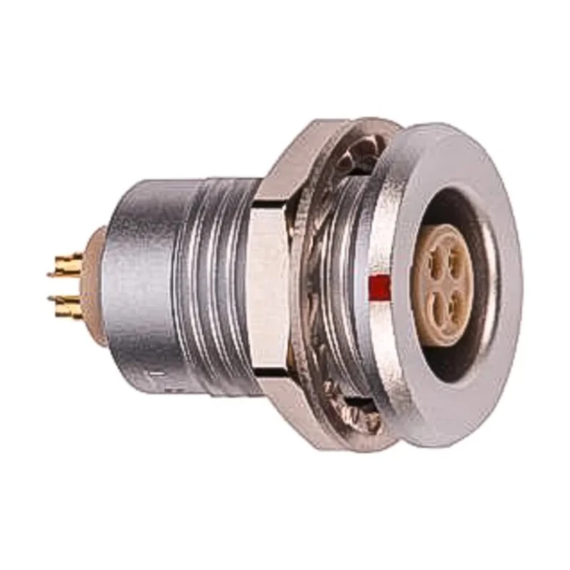 LEMO Circular Connector, 4 Contacts, Panel Mount, M12 Connector, Socket, Female, IP68, Brass Housing, Solder EGG.1T.304.CLL