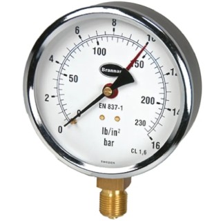 Brannan 100 mm G 3/8 Type G Pressure Gauge 16 bar 34/656/0