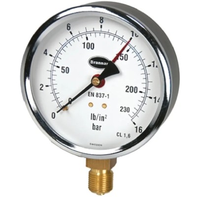 Brannan 100 mm G 3/8 Type G Pressure Gauge 16 bar 34/656/0