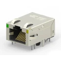 TE Connectivity RJ45 Connector Female PCB Mount Cat6 Nickel Plated Brass Shield Right Angle 2 Port 8 Way 