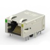 TE Connectivity RJ45 Connector Female PCB Mount Cat6 Nickel Plated Brass Shield Right Angle 2 Port 8 Way