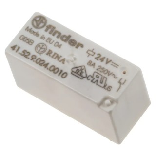 Finder PCB Power Relay, 24V DC Coil, 8A Switching Current, DPDT Contact Configuration, Silver Alloy 41.52.9.024.0010