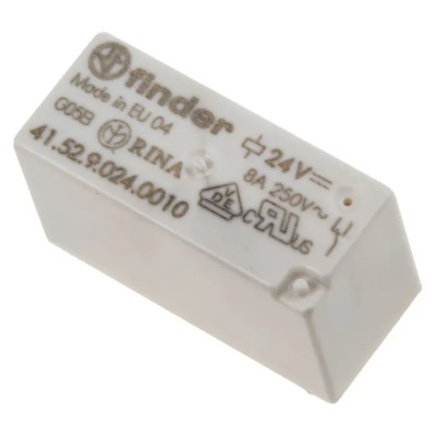 Finder PCB Power Relay, 24V DC Coil, 8A Switching Current, DPDT Contact Configuration, Silver Alloy 41.52.9.024.0010