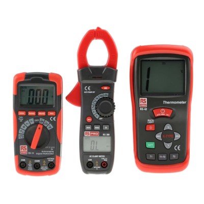 RS PRO Thermometer Multimeter Kit including RS14 Compact Autoranging Digital Multimeter, RS380 Clamp RS14, RS380, RS42