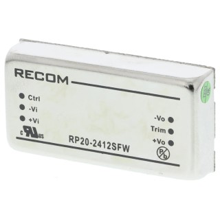Recom RP20 FW DC/DC Converter 12V DC 1.67A Output Current 20W Power Through Hole Mount 