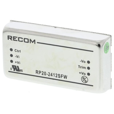 Recom RP20 FW DC/DC Converter 12V DC 1.67A Output Current 20W Power Through Hole Mount 