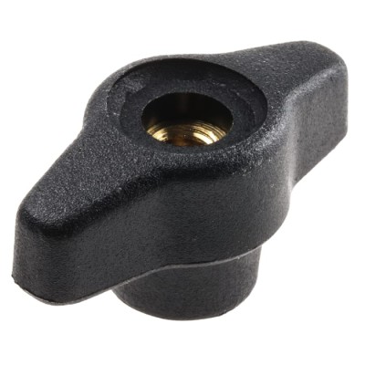 RS PRO Black Thermoplastic Wing Clamping Knob, Threaded Through Hole 40 mm Diameter, 9 mm Thread Length 169-345