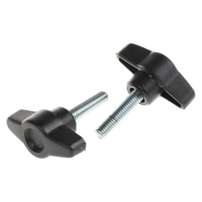 RS PRO Black Thermoplastic Wing Clamping Knob Threaded Stud 40 mm Diameter 25 mm Thread Length 169-288