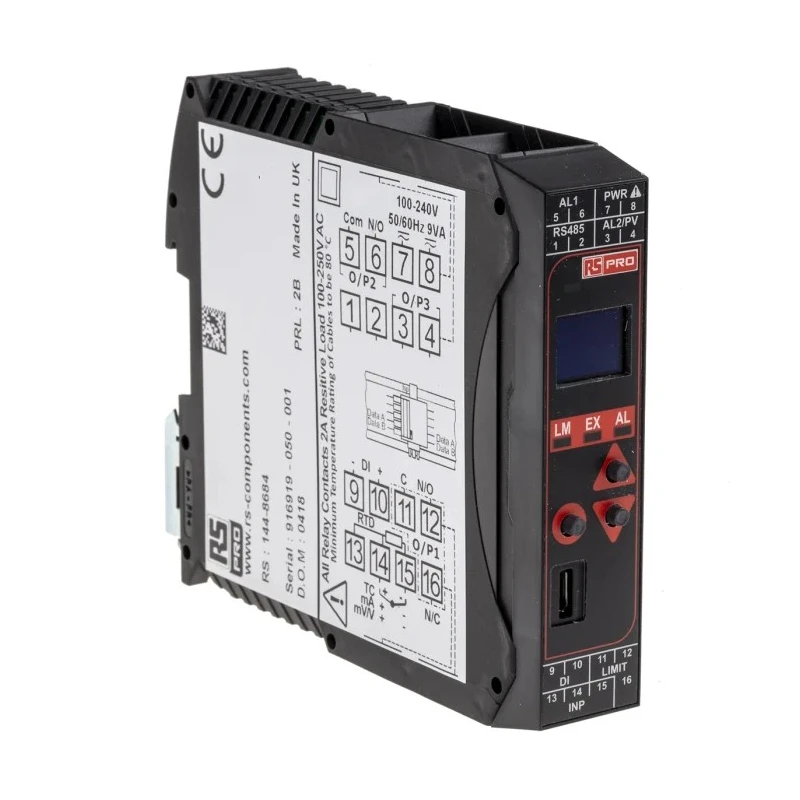 RS PRO DIN Rail PID Temperature Controller 3 Input 2 Output Relay 24V AC OLED Display 144-8684