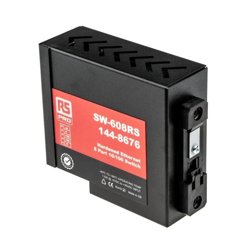 RS PRO Unmanaged 8 Port 10/100 Mbps Ethernet Switch, DIN Rail Mount, Metal Case 144-8676