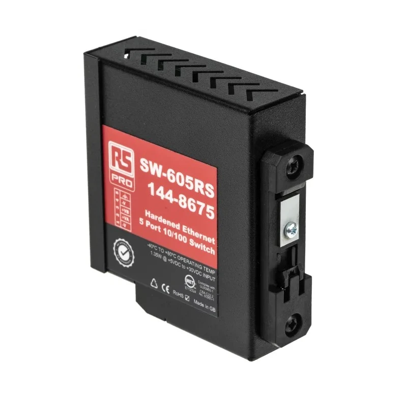 RS PRO Unmanaged 5 Port Ethernet Switch 10/100 Mbps, DIN Rail Mount, Metal Case 144-8675