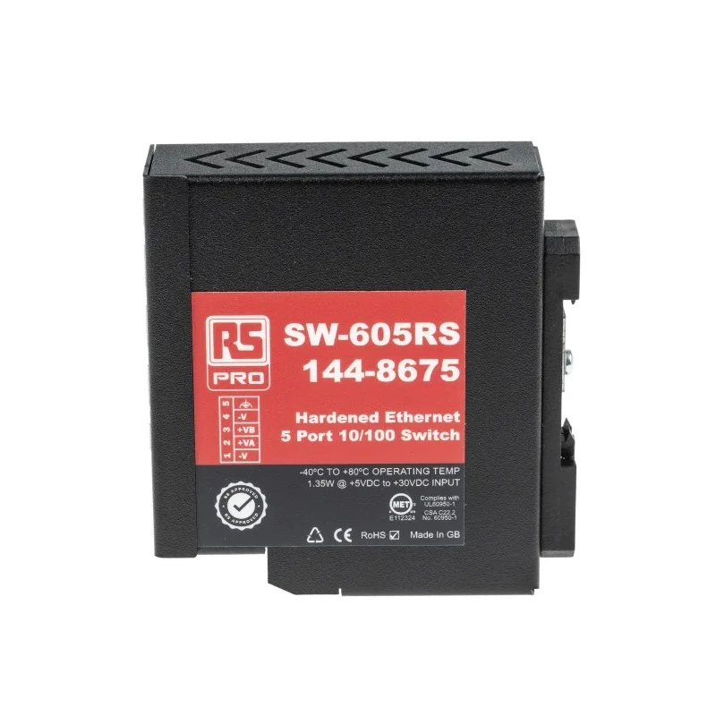 RS PRO Unmanaged 5 Port Ethernet Switch 10/100 Mbps, DIN Rail Mount, Metal Case 144-8675