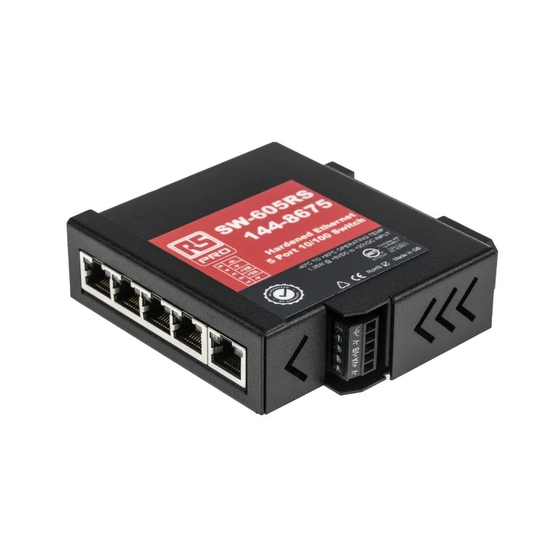 RS PRO Unmanaged 5 Port Ethernet Switch 10/100 Mbps, DIN Rail Mount, Metal Case 144-8675
