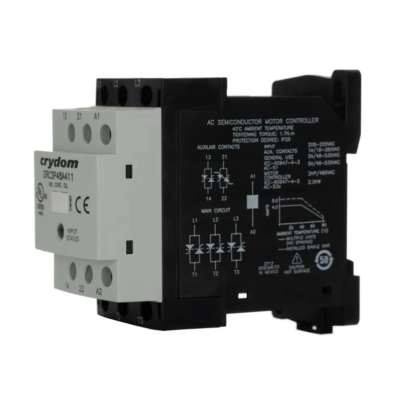 Crydom Solid State Contactor 3-Pole 230V AC, 8 mA Current, 1.75 kW Power, 1 NO/1 NC, DIN Rail Mount DRC3P48A411